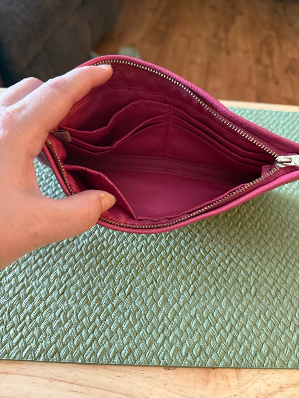 Coach Pink Pebbled Leather Wristlet Clutch